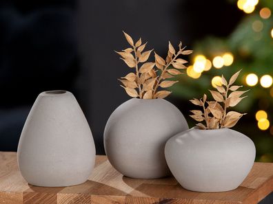 Gilde Vase, klein, "Milo", Keramik, grau, VE 6, 3fach sortiert, H. 12 cm, D. 9 cm