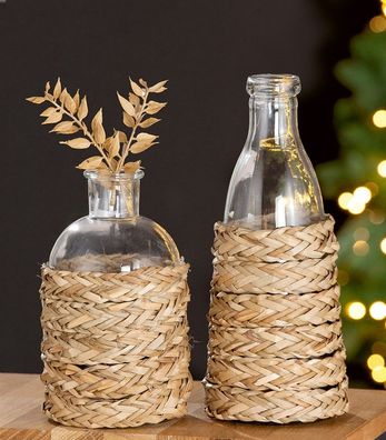Gilde Glas Flaschenvase mit Seegras VE 6 51255