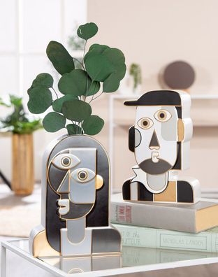 Gilde Gesichtsvase, "Picassa ", Gesichtsmotiv, Keramik, grau, weiß, VE 2, 2fach