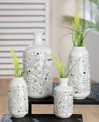 Gilde Vase, "Modern Art", Einliniendesign, Porzellan, weiß, VE 2, 2fach sortiert,
