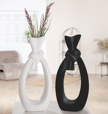Gilde Vase, "Loop", Keramik, schwarz, weiß, VE 2, 2fach sortiert, L. 9 cm, B. 18