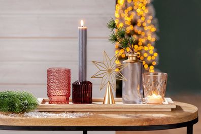 Gilde 5er Ensemble auf Tablett Windlicht, Vase "Goldstern" 55698
