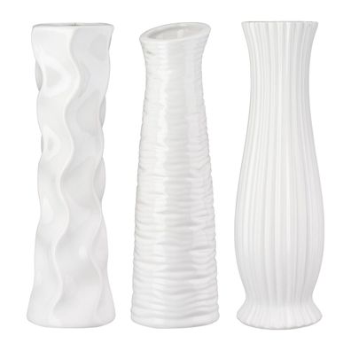 Gilde Vase, "Diverso", Keramik, weiß, VE 6, 3fach sortiert, H. 33.5 cm, D. 9 cm 58771