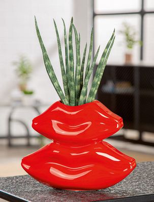 Gilde Vase, Mund, "Lips", Keramik, rot, VE 4, L. 8 cm, B. 20.5 cm, H. 16 cm 61372