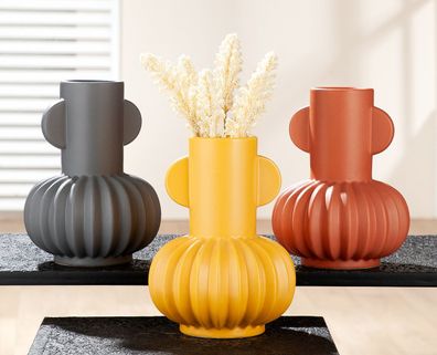 Gilde Vase, "Futurama", Keramik, braun, gelb, grau, VE 3, 3fach sortiert, H. 20