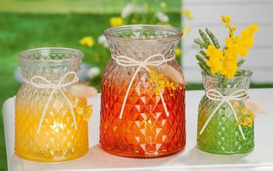 Gilde Vase, Windlicht, "Multicor", Glas, gelb, grün, rot, VE 6, 3fach sortiert,