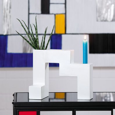 Gilde Kerzenleuchter, Vase, geometrisch, "Patras", Keramik, weiß, VE 1, L. 12,5