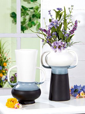 Gilde Vase, "Porto", Porzellan, blau, creme, hellblau, VE 2, 2fach sortiert, H