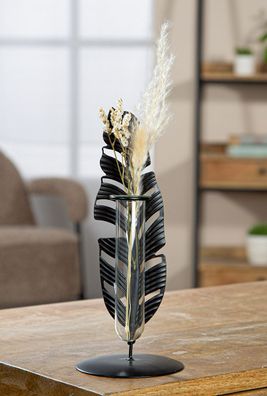 Gilde Vase, Blatt, "Jakarta", Metall, schwarz, VE 12, H. 22 cm, D. 9 cm 59387