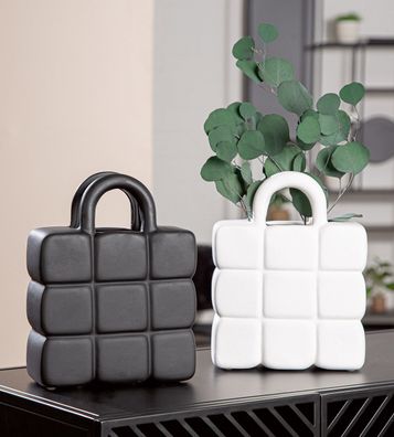 Gilde Vase, "Handtasche", Keramik, schwarz, weiß, VE 2, 2fach sortiert, L. 10 cm,