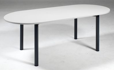 Konferenztisch Rundfuß, Ovalform, feste Höhe, 2000x900x720, Lichtgrau/Anthrazit