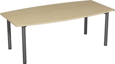 Konferenztisch Rundfuß, Faßform, feste Höhe, 2000x800-1200x720, Ahorn/Anthrazit