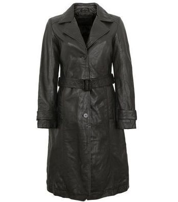 Mauritius - Damen Trenchcoat Ledermantel Gürtel Lammnappa schwarz