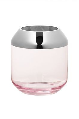 Fink SMILLA, Teelichthalter, Vase, Glas, Silberfolie, glatt, silberfarben, hellros