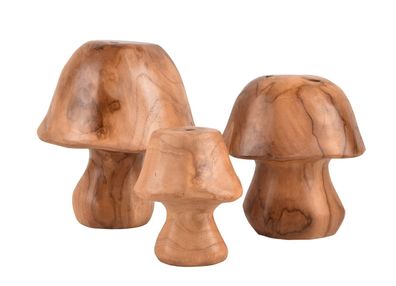 Deko Pilz Set SETA, 3 teilig, Teak Holz natur
