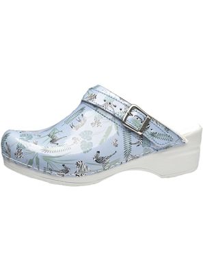 Sanita Damen Offener Clog Animal Zebra Light Blue