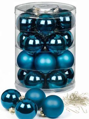 Weihnachtskugeln 20 Stk 6cm deep blue + 40 Haken gold Inge-Glas