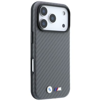 BMW M Carbon Metal Logo kompatibel mit iPhone 18 Pro und 17 Pro Grau Hülle Magnetring