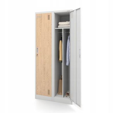 Stahlspind Garderobenschrank Spind Kleiderspind 180x80x50 cm Weiß-Holzoptik
