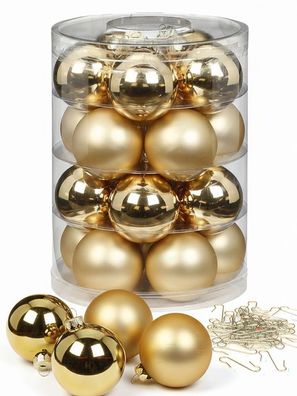 Weihnachtskugeln 20 Stk 6cm brokatgold + 40 Haken gold Inge-Glas