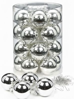 Weihnachtskugeln 20 Stk 6cm shiny silver + 40 Haken silber
