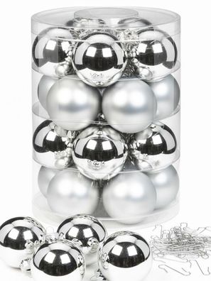 Weihnachtskugeln 20 Stk 6cm Frosty Silver mit Haken