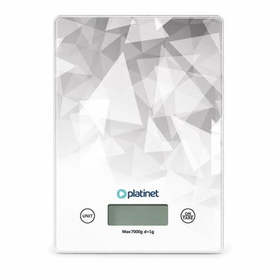 Platinet Digitale Küchenwaage 7 kg Glas LCD Tara 1 g Präzision Weiß
