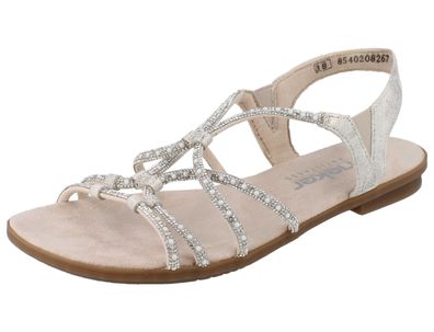 RIEKER Damen Riemchen Sandalette beige silber Kunstleder