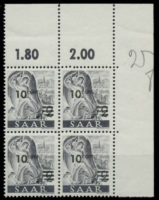 Saarland 1947 Nr 226ZII postfrisch Viererblock ECKE-ORE X81B03E