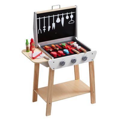 VEVOR Holzgrill Spielset Kinderkéche mit Spiellebensmitteln und Grillwerkzeugen