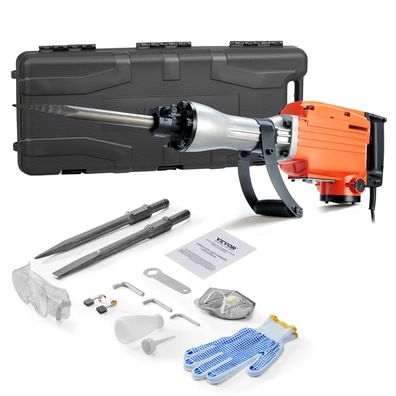 VEVOR Abbruchhammer 2200 W Betonbrecher 28,6 mm Sechskant 1400 BPM mit Meißeln