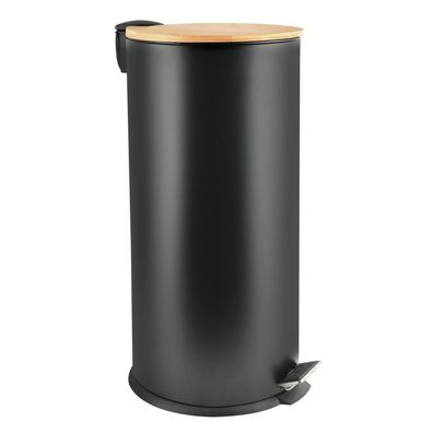Spirella Adonis Treteimer 30 L Stahl Bambusdeckel Absenkautomatik Schwarz