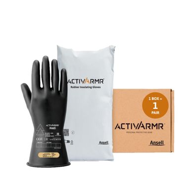 Ansell ActivArmr Elektriker-Schutzhandschuhe Klasse 00 500V Latex Gr. XL Schwarz