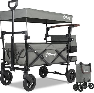 Sekey Bollerwagen faltbar mit Dach fér 1-2 Kinder 100 kg Belastbarkeit