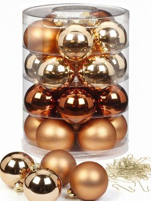 Weihnachtskugeln 20 Stk 6cm winter toffee + 40 Haken gold Inge-Glas