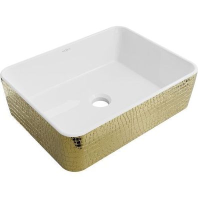 Mexen Catia 48x37 cm Aufsatzwaschbecken Weiß/Gold, Matt, Rechteckig