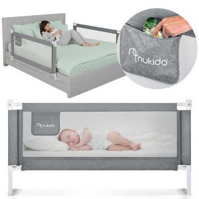 Sicherheitsgitter für Bett, Schutzgitter, Schloss, 160 cm, Nukido NK-227, grau