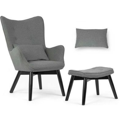 Nordischer Ohrensessel mit Fußhocker, grau