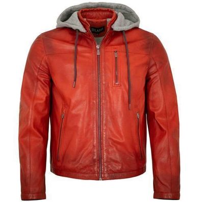Jilani - Herren Lederjacke Kapuze Lammnappa rot