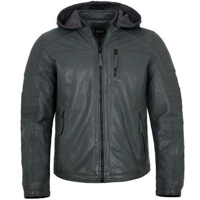 Jilani - Herren Lederjacke Kapuze Lammnappa dunkelgrün