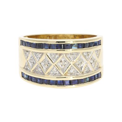 Breiter Saphirring Gold 585 mit Diamanten Second Hand 25326631 getragen wie neu