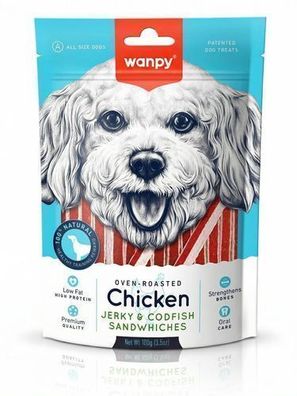 WANPY für Hunde: Chicken Jerky & Codfish Sandwiches 100 g