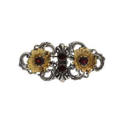 Trachten Brosche Silber 835 goldplattiert, Granat 25326679 Second Hand, wie neu