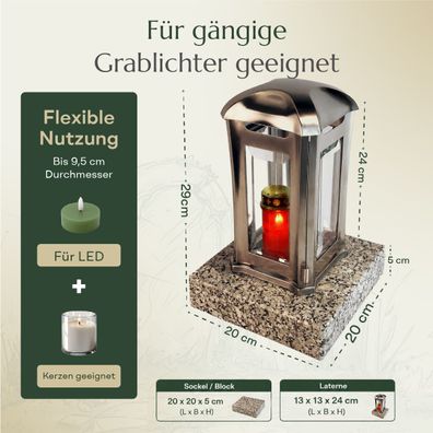 Grablampe "Venezia" aus Edelstahl mit Sockel