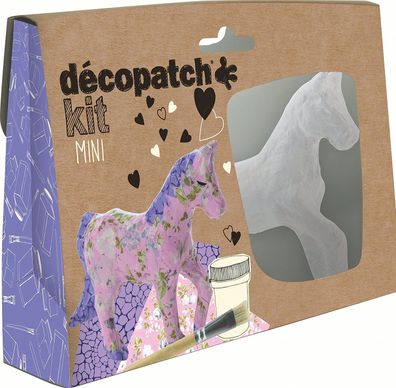 Décopatch Bastel Set Pappmaché Mini Pferd (ideal für Kinder, 19 x 13,5 x 3,5 cm) lila