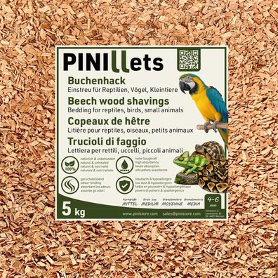 PINI Buchenhack 20 L/5 kg staubfreie hygienische Bodengrund MITTEL für Reptilien Voge