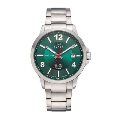 UMR Ruhla 32003 Herren Armbanduhr Titan Datum Saphirglas, 40mm