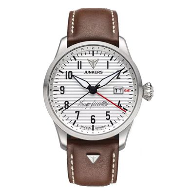 Hugo Junkers GMT Automatik Armbanduhr 9.58.04.03 Flieger 42mm Leder, Saphirglas