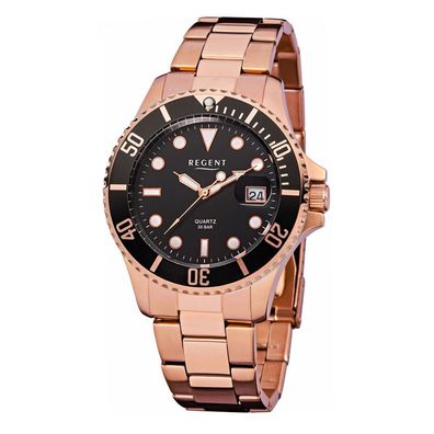 Regent Herren Armbanduhr Taucheruhr Edelstahl Roségoldfarben 30 ATM