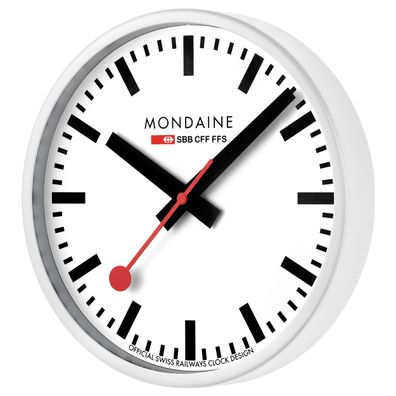 Mondaine Wanduhr weiß, Durchmesser 25cm, A990. CLOCK.10SBB